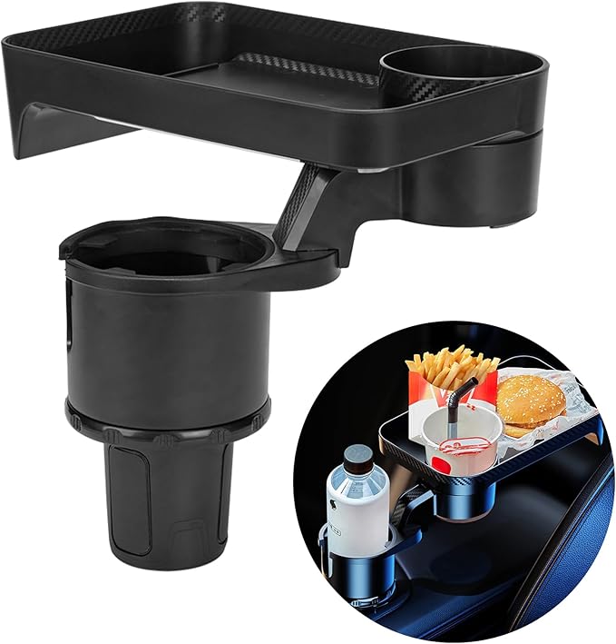 Multifunctional Car Cup Holder Expander with Rotable Food Tray for Road Trips