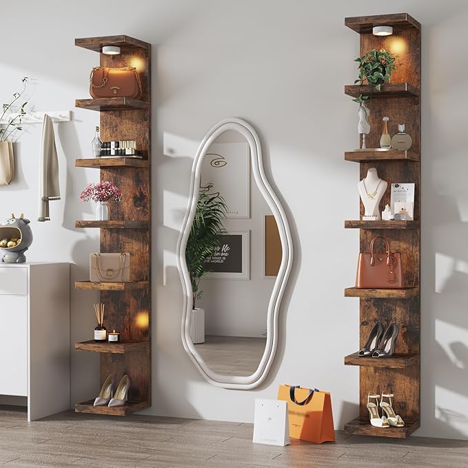 7-Tier Wall Shelf Unit with USB Rechargeable Led Light (Remote Controlled),Versatile Floating Display Shelves,Lack Style Wall