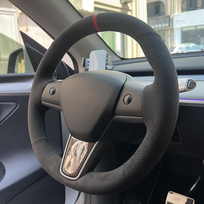 MEWANT Hand Stitched Steering Wheel Cover for Tesla Model 3 2017-2023 / Model Y 2020-2023 for Tesla Model 3/Y Accessories