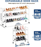Mavivegue 3-Tier 19"-43.3" Adjustable Shoe Rack for Closet,Expandable Shoe Rack, Hall Entryway,Front Door,Garage, Sturdy Stee