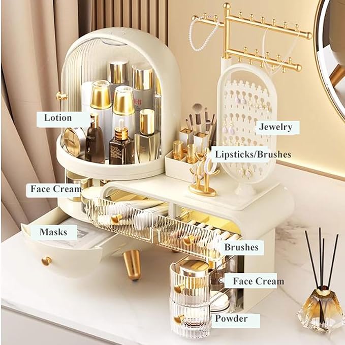 Makeup Organiser Storage Large Capacity Dressing Case Makeup Organizer, Cosmetic Storage Organizer with Drawers, Cabinet,Brus