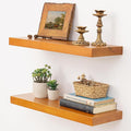 Marsmiles 24 Inch Wood Floating Shelves | Rustic Honey Oak Wall Shelves Set of 2 | 24" W x 7.7" D x 1.6" H Wooden Shelves for