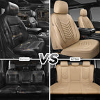 CAR PASS 3D Foam Faux Leather Car Seat Covers Full Set,Waterproof Tan Leather Seat Cover for Cars,Luxury Universal Fit Anti-S