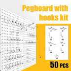Spampur Peg Board, 4 Pack Metal Pegboard Panels with 50 Hooks, White Pegboards Wall Organizer, Heavy Duty Peg Board for Walls