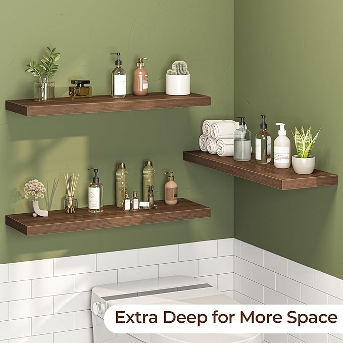 Fun Memories Floating Shelves for Wall 32 Inch Set of 3, Farmhouse Floating Shelves with Invisible Heavy Duty Bracket, 10 Inc