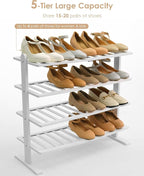 Varhomax White Shoe Rack, 4-Tier Bamboo Shoe Rack Organizer for Closet and Entryway, Thick Wooden Free Standing Shoe Shelf fo