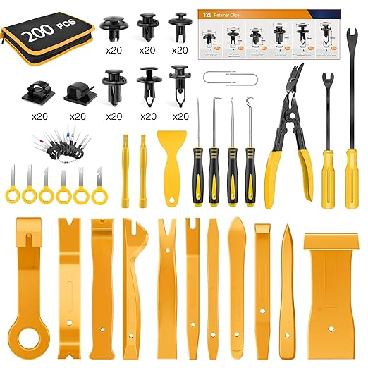 GOOACC 200Pcs Trim Removal Tool, Auto Push Pin Bumper Retainer Clip Set Fastener Terminal Remover Tool Adhesive Cable Clips R
