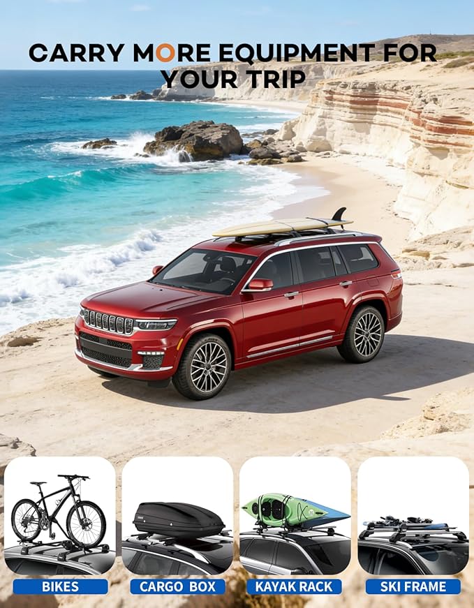 300lb Roof Rack Cross Bars Compatible with Jeep Grand Cherokee L 2021-2026 and 2022-2026 Grand Cherokee WL, Heavy Duty Aluminum Crossbar Racks Roof Rail Rooftop Luggage Canoe