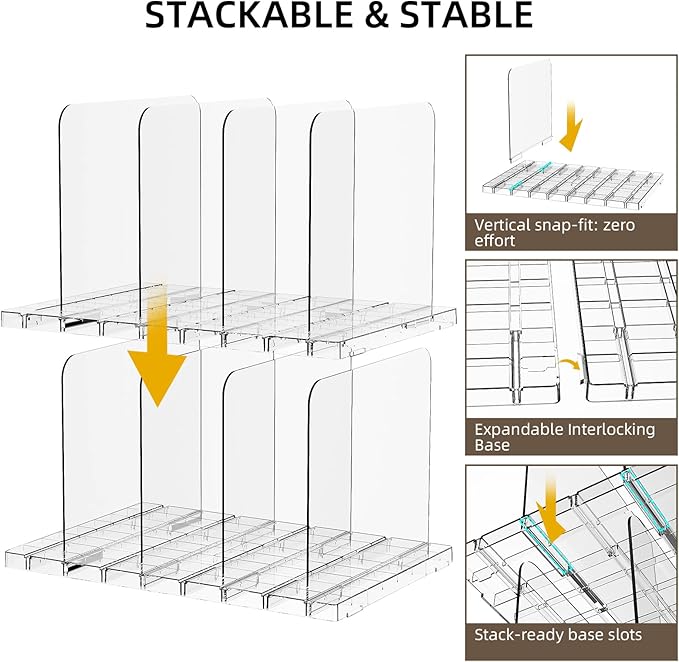 Bag & Purse Organizer for Closet Stackable Acrylic Shelf Dividers for Closet Organization, Clear Handbag Purse Storage Organi