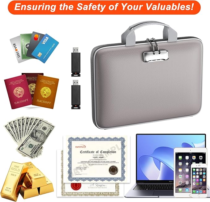 Fireproof File Organizer,Fireproof Document Box with Lock,Large 13 Pocket Expanding File Folder,Hard-Shell Portable Safe Stor