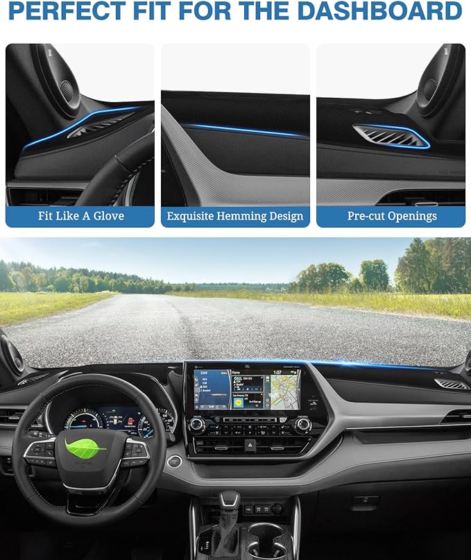 FIILINES Dash Cover Fit for Toyota Highlander 2020-2025 (Fit with or Without Display) Dashboard Mat Cover Sunshade Nonslip Me