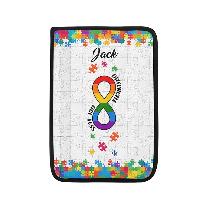Different Not Less Autism Awareness Seat Belt Cover for Kid Family Special Need Autistic Medical Alert Car Cushion Cover Support Autism Gift Personalized Name 30