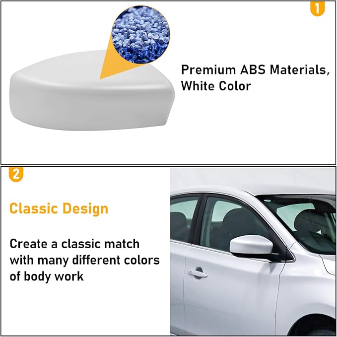 Moonlinks Compatible with Nissan Sentra 2013 2014 2015 2016 2017 2018 2019 Right Side Mirror Cover Replacement, White Primer Right Passenger Side Door Rearview Mirror Cap Trim