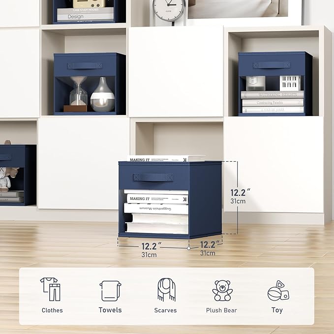 DIMJ Cube Bins, 12.2-Inch Storage Bins Cubes with Window, 6 Packs Collapsible Storage Bins with Handles, Closet Storage Baske