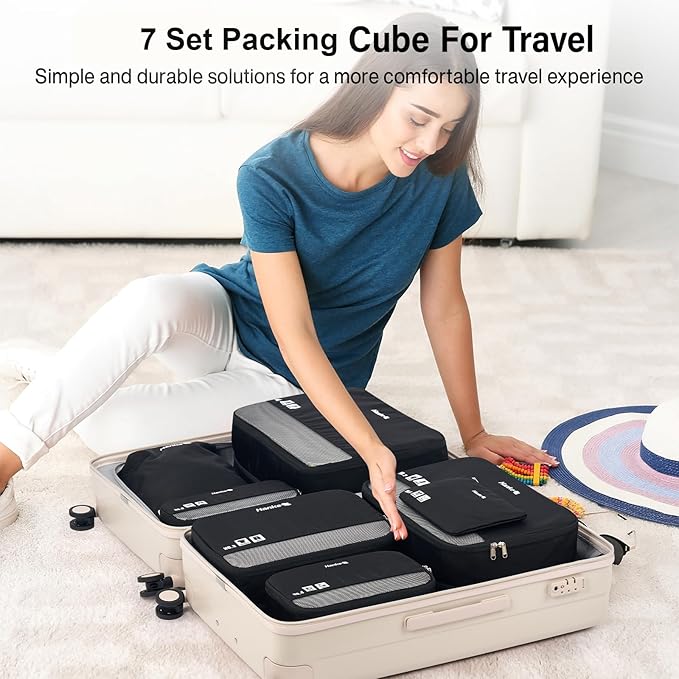 Hanke 7 Set Compression Packing Cubes for Travel, Expandable Large Packing Cubes for Suitcases and Backpack, Luggage Packing 
