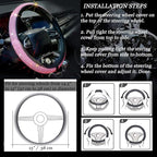 ChuLian New Diamond Leather Steering Wheel Cover with Bling Bling Crystal Rhinestones, Universal Fit 15 Inch Car Wheel Protec