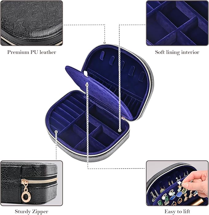 ProCase Travel Size Jewelry Box, Medium Portable Seashell-Shaped Jewelry Case, 2 Layer Mini Jewelry Organizer in PU Leather f