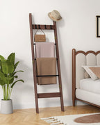 Hzuaneri Blanket Ladder for Living Room, Decorative Quilt Rack with 4 Removable Hooks, 5-Tier Farmhouse Ladder Holder Shelf O