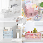 Plastic Baskets for Desk Organizing, Drawer Organizer, 2 Medium+2 Small Durable Folding Storage Crate for Home Kitchen Classr