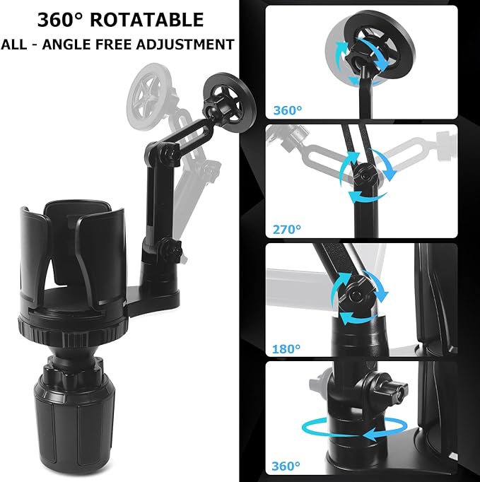 Frani Car Cup Holder Expander with Magnetic Phone Mount - Adjustable Insert Fits 2.68-4.33" Holders, 360° Gooseneck & Strong 