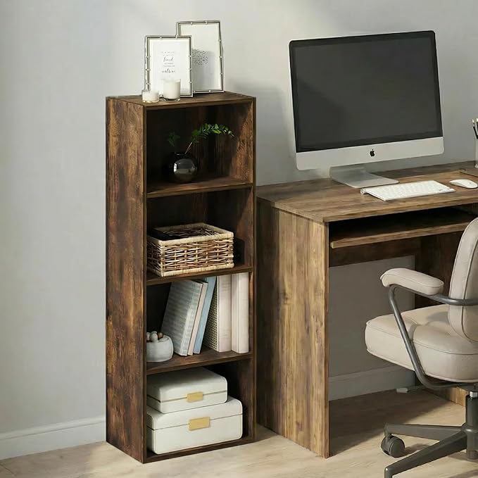 Furinno LUDER Book Shelf, 4-Tier Bookshelf, Bookcase with Open Shelf, 9.3 x 15.6 x 41.7, for Corner, Living Room, Bedroom, Ho