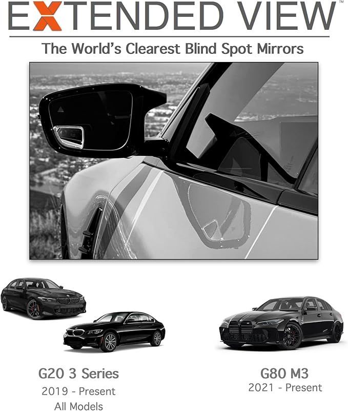 Blind Spot Mirrors- Compatible with BMW G20 330i Extended View (G20 330e (2019 - Present)), Glass - 2 Piece Set (Left & Right)