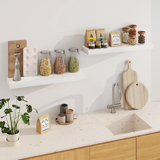 Fun Memories Floating Shelves for Wall, 32Inch Floating Shelves Set of 2, Hanging Shelf with Invisible Brackets, Wood Shelves