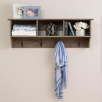 Prepac Drifted Gray 48" Contemporary Wall Mounted Coat Rack, Coat Hooks Wall Mount with 3 Shelves, Ideal for Hallway or Entry