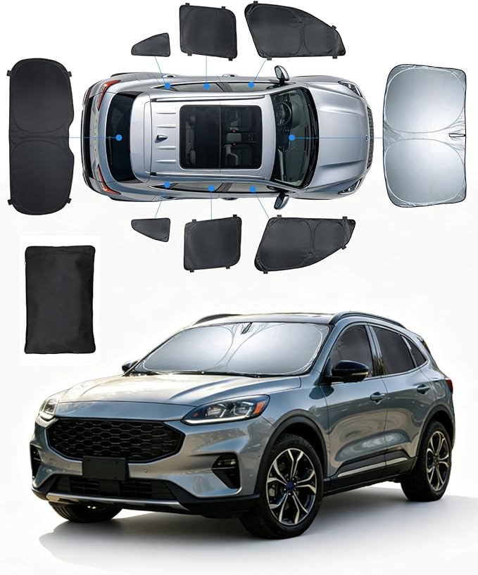 Sun Shades for Ford Escape 2020-2026 Windshield Sunshade Accessories Full Window Shades for Escape Front Rear Side Window Covers Fixed with Inserts Sun Visor Blocker Privacy Car Keep Car Cool 8 PCS