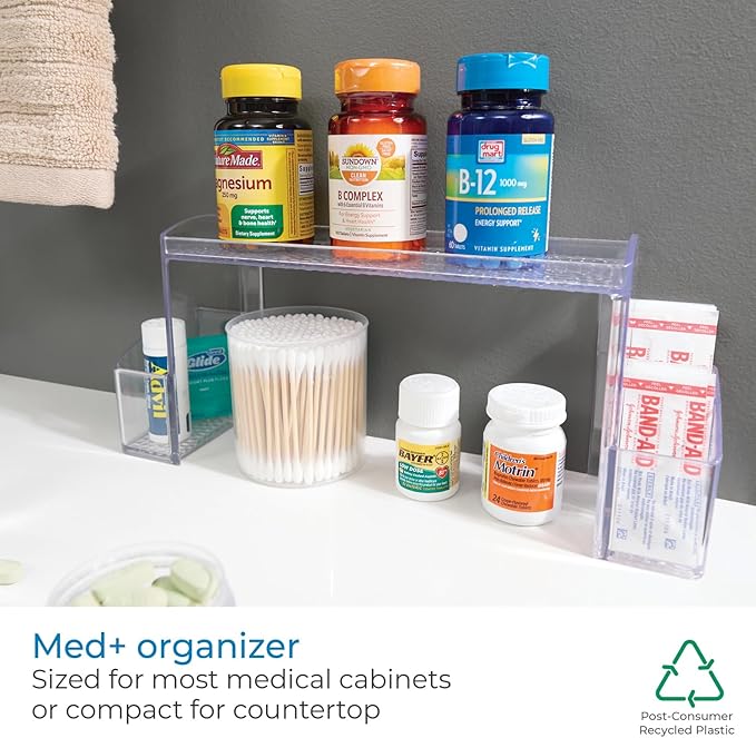 iDesign - 43130 Med+ Plastic High Rise Bathroom Medicine Cabinet Organizer, for Vanity, Prescriptions, Toothbrushes, Toothpas