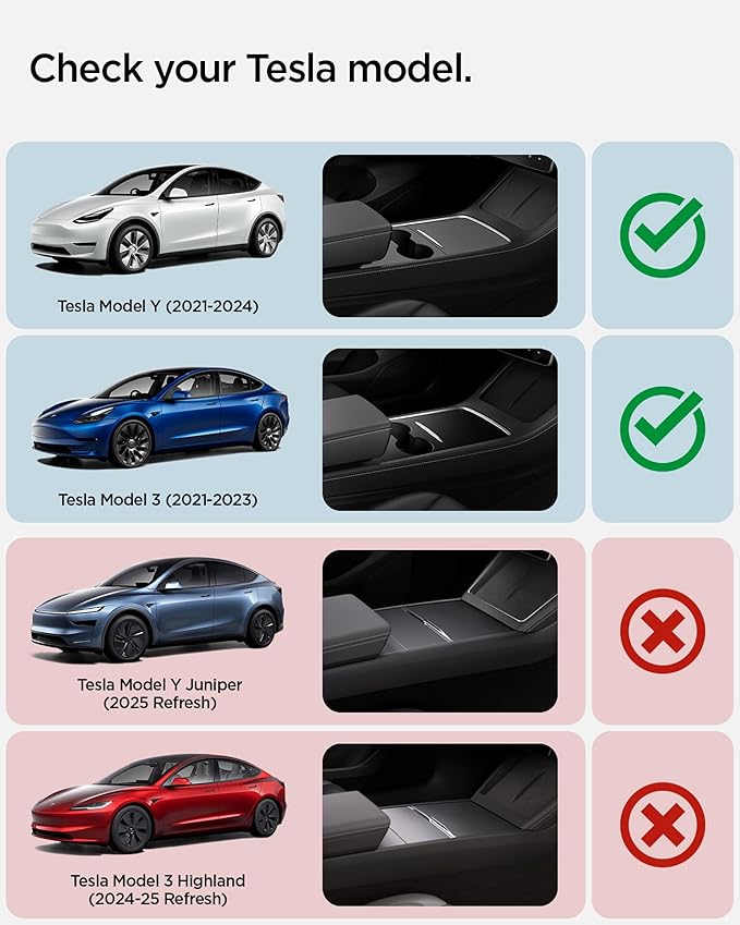Spigen Center Console Organizer for Tesla Model Y (2021-2024) & Model 3 (2021-2023) [Not for Model Y Juniper 2025/26 and Model 3 Highland (2024/25)]
