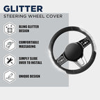 PIC AUTO Steering Wheel Cover, Sparkly Crystal Bling Glitter with Black Leather, Universal Fit 14.5"-15.5" Car Steering Wheel