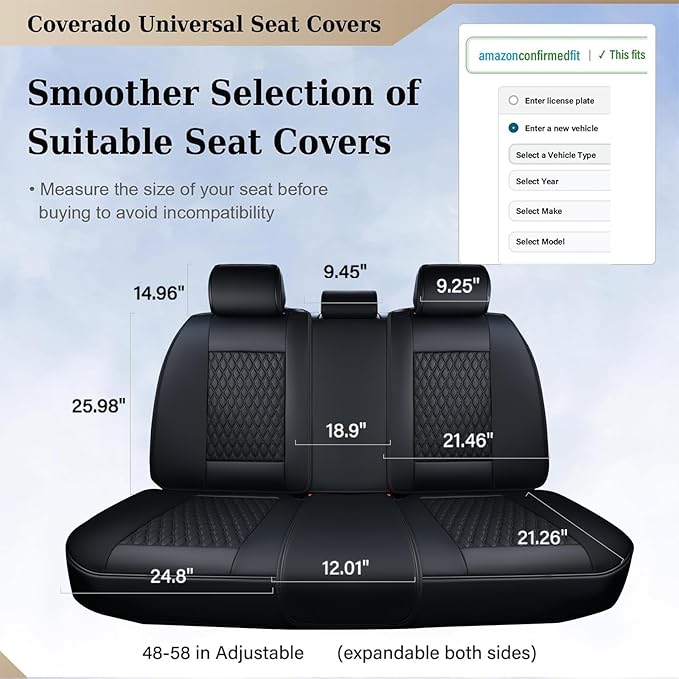 Coverado Rear Seat Covers, Leather Seat Cover for Car, Universal Waterproof Automotive Seat Cushion Protector for Most Cars T