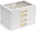 Vlando Jewelry Box for Women, Glass Lid Jewelry Organizer with 4 Drawers for Necklaces Rings Earrings Bracelets Christmas Gif