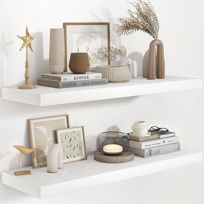 Fun Memories 36 Inch Floating Shelves in White, 9.3 Inch Deep Floating Shelf for Bathroom Living Room Kitchen, Rusitc Wall Mo