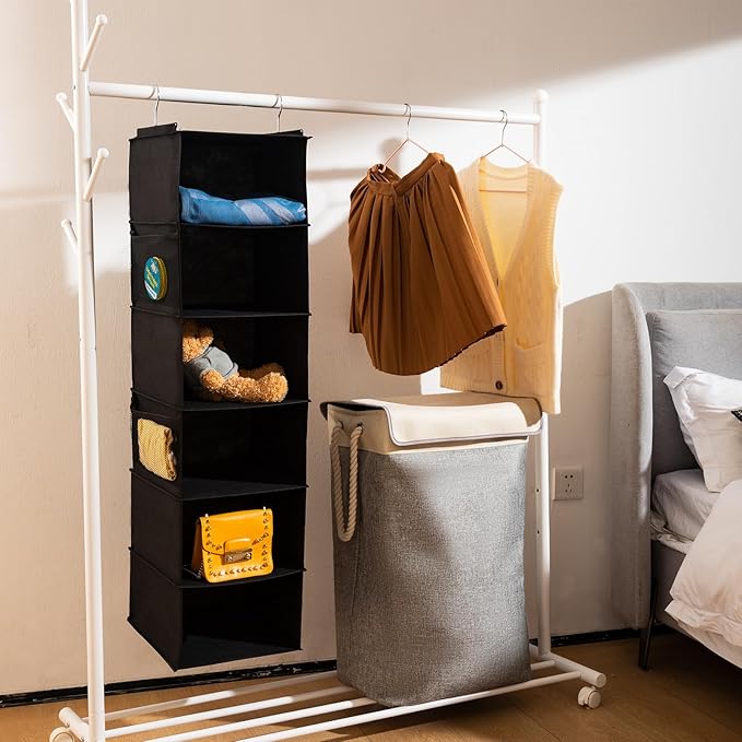 BrilliantJo 6 Shelves Hanging Closet Organizer, 2 Pack Hanging Storage with 4 Side Pockets for Clothes Shoes, 43.5"x12"x12"(B