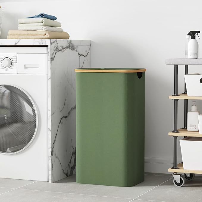 Lifewit 100L Laundry Basket with Lid, Clothes Hampers for Laundry with Bamboo Handles and 1 Removable Bag, Large Foldable Lau