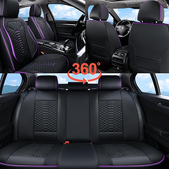 Coverado Leather Seat Covers, Car Seat Covers Full Set, Nappa Leather Seat Covers for Cars, Car Seat Protectors Waterproof, 5