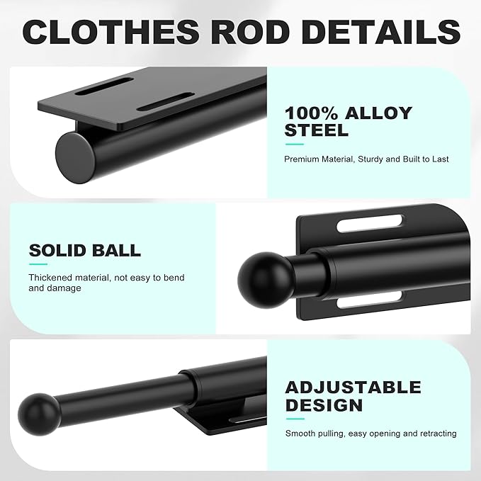 2 Pack Valet Rod for Closet Retractable, 13.4"-23.2" Pull Out Clothes Hanger Rail, Heavy Duty Alloy Steel Side Mount Wardrobe