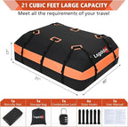 Roof Bag, Waterproof Soft Car Top Carrier Without Rack, 21 Cubic Feet Cargo Carrier for Top of All Vehicles with/Without Rack, Includes Anti-Slip Mat, 6 Door Hooks, Luggage Lock, Storage Bag