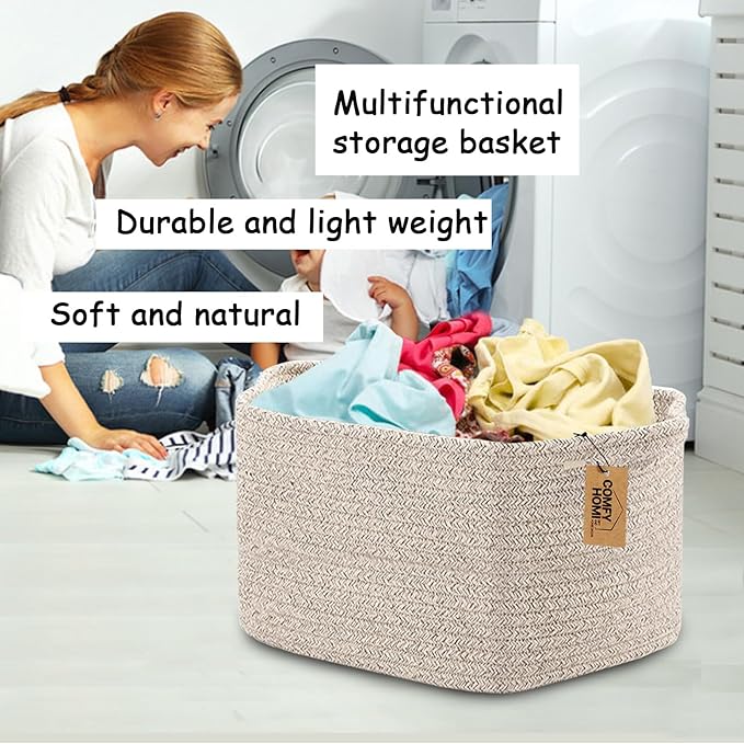 COMFY-HOMI Storage Basket for Shelves, Woven Baskets for Storage, Cotton Rope Basket for Toys,Towel Baskets, Toy Storage Orga