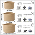 90L Large Blanket Basket, 21.7"x 21.7"x 13.8" Rope Woven Storage Basket with Handles, Laundry Hamper for Toys, Clothes, Pillo