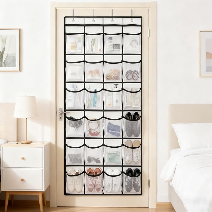 Cruise Essentials 2026 Over The Door Organizer For Cruise Ship 24 Pocket Magnetic Door Organizers with 4 Metal Hooks and 4 St