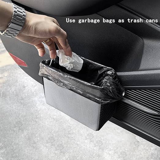 Car Trash Can, Foldable Multifunctional Hanging Storage Box Trash Can with a Roll of Garbage Bag, Multi Pocket Design Suitable for Car, Home and Office (Grey)