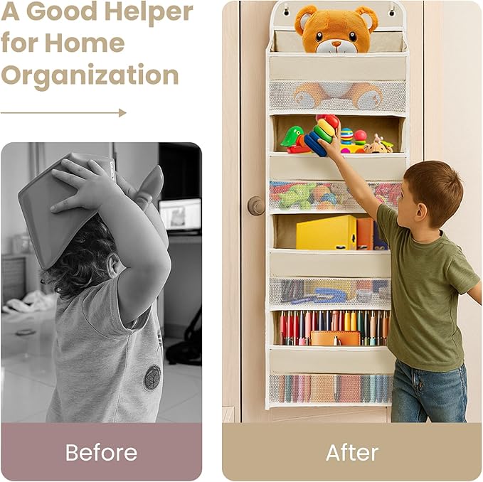 Over the Door Organizer with 4 Side Mesh Pockets, 4 Shelf Capacity Hanging Behind the Door Kitchen Organizers and Storage Sui