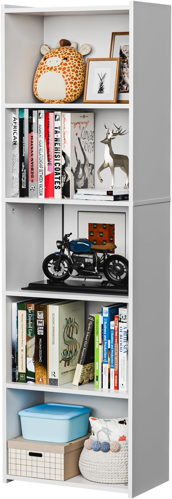 SUPER DEAL 5-Tier Open Shelf Bookcase and Bookshelf, Freestanding Display Storage Shelves Narrow Cube Storage Organizer for S