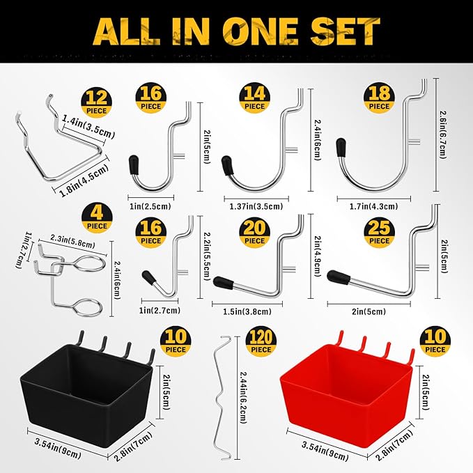 ELEAD 297 Piece Pegboard Hooks Kit, Peg Board Organizer Accessories with Bins for Organizing Various Tools, Fit 1/8 or 1/4 in