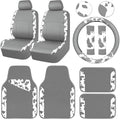 CAR PASS Cow Print Faux Leather Car Seat Covers & Cow Car Mats & Cow Steering Wheel Cover Seat Belt Pads Universal fit for SU