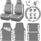CAR PASS Cow Print Faux Leather Car Seat Covers & Cow Car Mats & Cow Steering Wheel Cover Seat Belt Pads Universal fit for SU