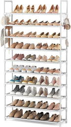 VTRIN 10 Tiers Shoe Rack Tall Large Capacity Wide Shoe Organizer Sturdy Shoe Shelf for Entryway with Two Hooks Metal Shoe Sto